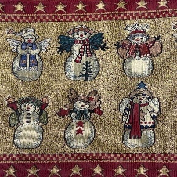 Vintage Christmas Tapestry Table Runner 72"x 13" Red Gold Snowman Angels Holiday - Picture 8 of 9